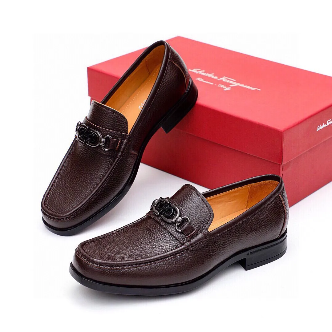 Men's shoes 💰520 💐[Ferragamo/Ferragamo] New 🐲Ferragamo* Ferragamo classic formal leather shoes! It uses imported first-layer pebbled cowhide leather upper + luxurious hardware buckle, and the inner first-layer comfortable cowhide leather lining! Original rubber outsole! Code number 38-44 (45🉑️customized)